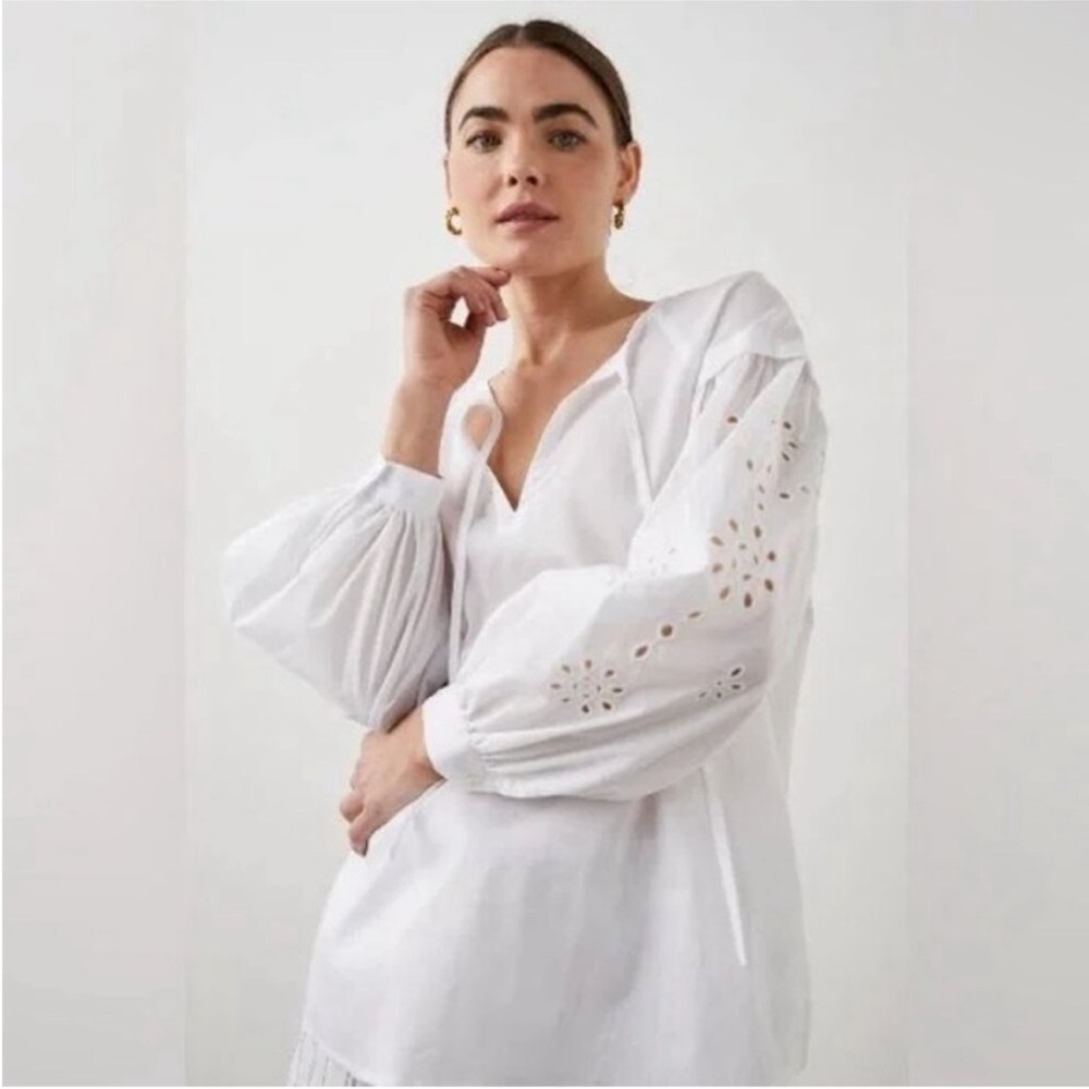 Rails 100% Cotton Dari Eyelet Long Sleeve White Blouse Size Small